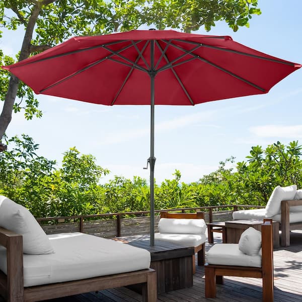 9 ft aluminum patio umbrella in quarry red Pure Garden 9' Patio Market Umbrella With Auto Crank In Red
