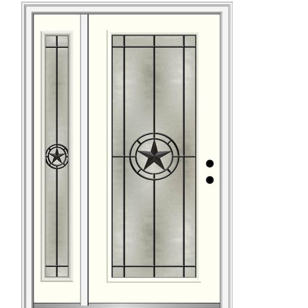 MMI Door Elegant Star 48 in. x 80 in. Left-Hand Full Lite Decorative Glass Alabaster Painted Fiberglass Prehung Front Door