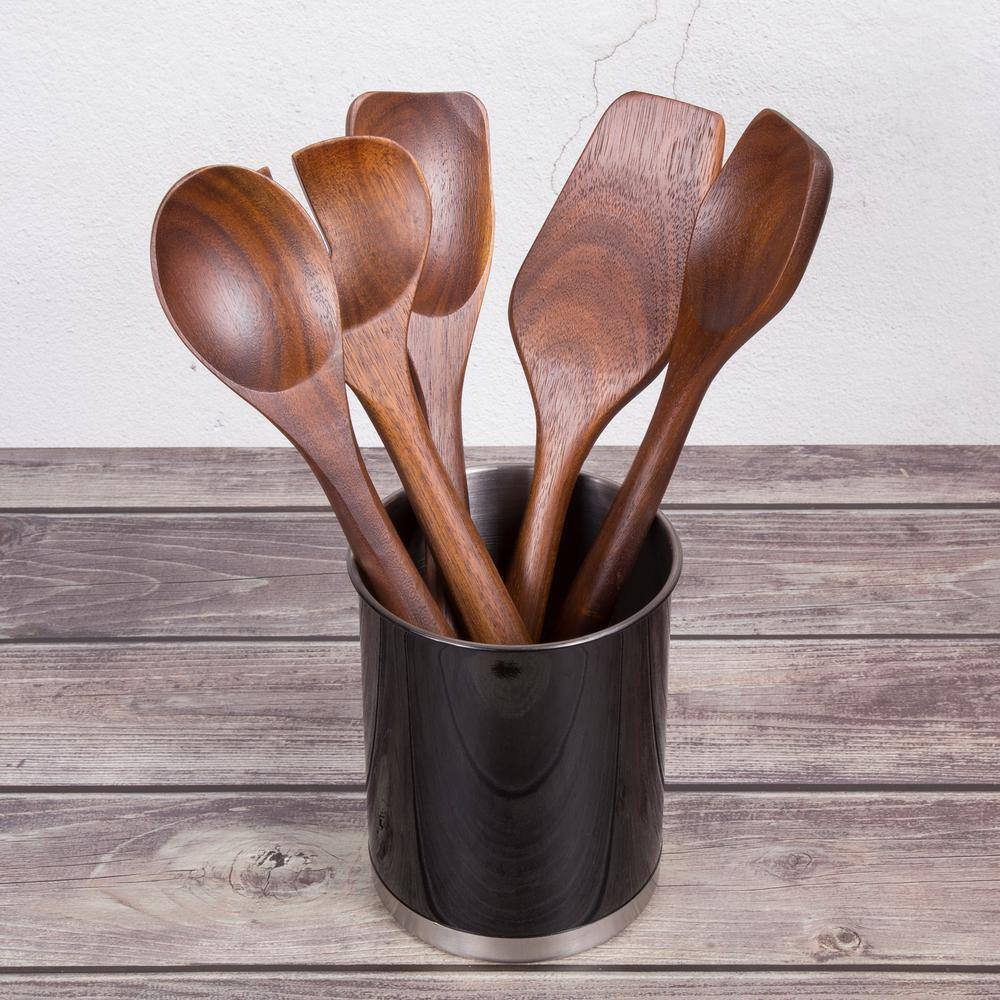Black Stainless Steel Cylinder Kitchen Utensil Holder, 5" x 6.3"