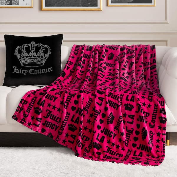 Juicy Words Hot Pink/Black 50 in. x 70 in. Plush Throw Blanket