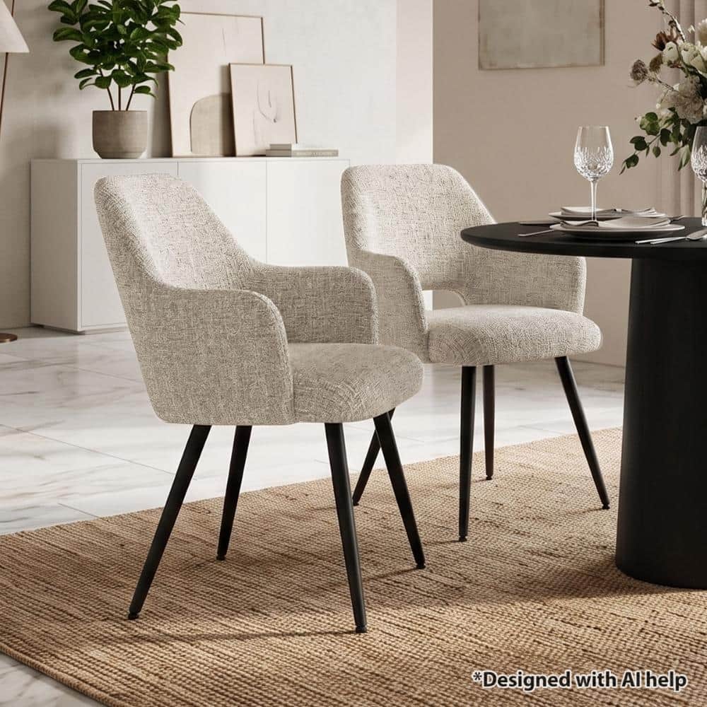 Upholstered Dining Armchairs Set of 2, Cut-Out Back Oatmeal Dining Chairs, Tapered Black Metal Legs price history on PriceWatchPro