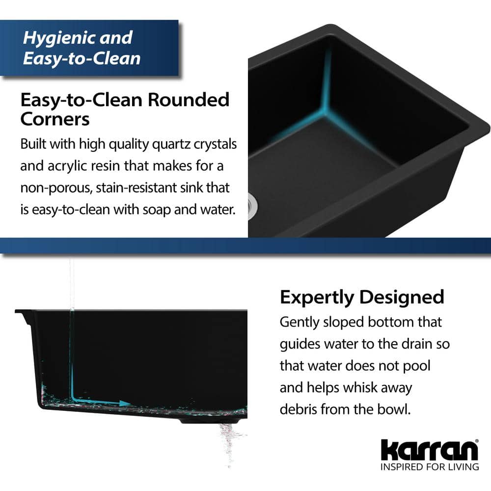Black Quartz Composite Large Single Bowl Undermount Kitchen Sink