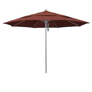 11 ft. Gray Woodgrain Aluminum Commercial Market Patio Umbrella Fiberglass Ribs and Pulley Lift in Henna Sunbrella