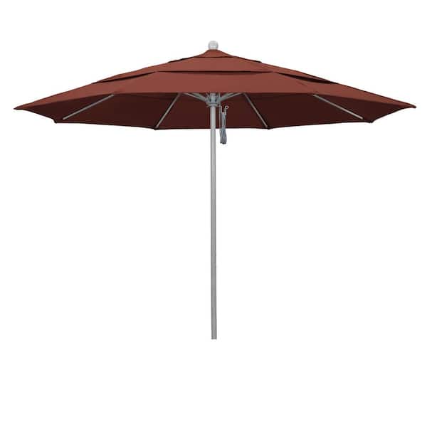 California Umbrella 11 ft. Gray Woodgrain Aluminum Commercial Market Patio Umbrella Fiberglass Ribs and Pulley Lift in Henna Sunbrella