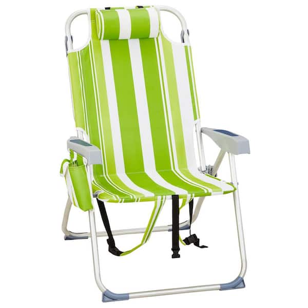 Green and White Aluminum Folding Backpack Beach Chair