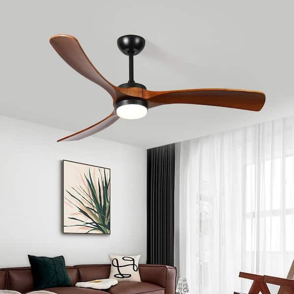 52 in. 3-Light Indoor Solid Wood Leaf Quiet Ceiling Fan with Remote Control 2-Way Rotation 6-Speed, Brown
