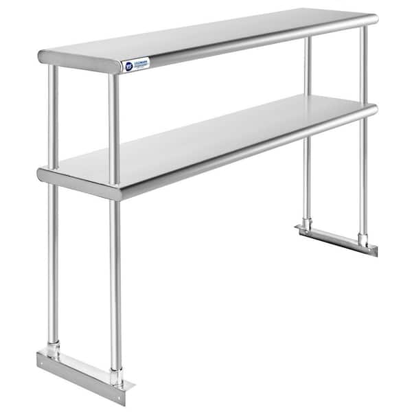 GRIDMANN 48 x 30 in. Stainless Steel Kitchen Utility Table with Bottom Shelf and Double Overshelf