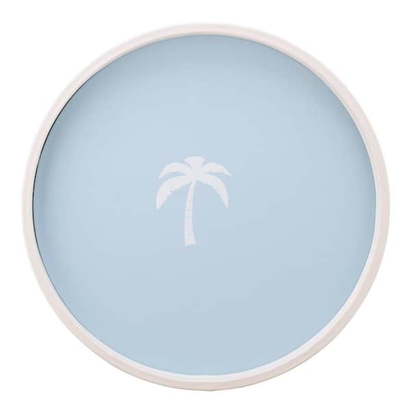 PASTIMES Palm Tree 14 in. W x 1.3 in. H x 14 in. D Round Light Blue Leatherette Serving Tray