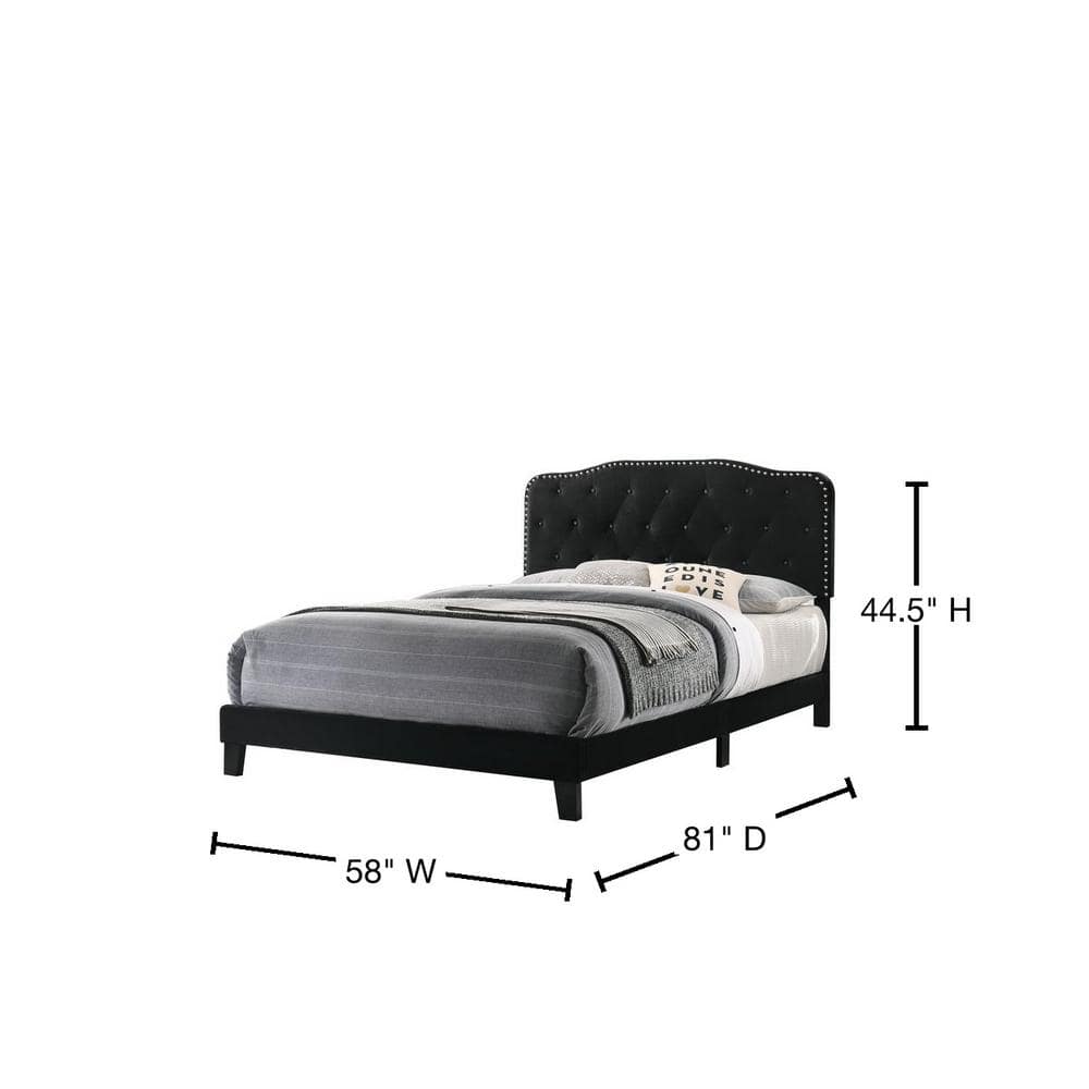 Black Velvet Full Bed with Tufted Upholstered Headboard
