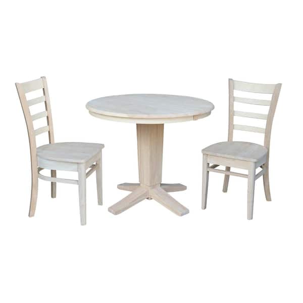 International Concepts Aria Unfinished 36 in. x 48 in. Oval Solid Wood Pedestal Dining Table with 2 Emily Chairs Seats-2