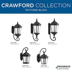 Crawford Collection 1-Light Textured Black Etched Glass New Traditional Outdoor Large Wall Lantern Light