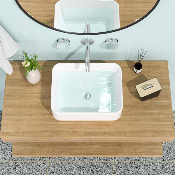 stufurhome - 19 in. x 15 in. Bathroom in White Porcelain Rectangular Ceramic Vessel Sink Above Counter Sink Art Basin
