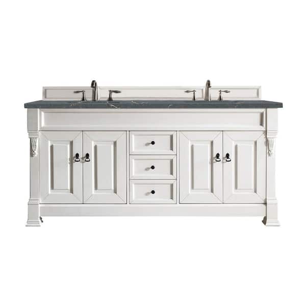 James Martin Vanities Brookfield 72.0 in. W x 23.5 in. D x 34.3 in. H Double Bathroom Vanity in Bright White with Parisien Bleu Quartz Top