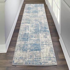 Solace Ivory/Grey/Blue 2 ft. x 7 ft. Abstract Contemporary Kitchen Runner Area Rug