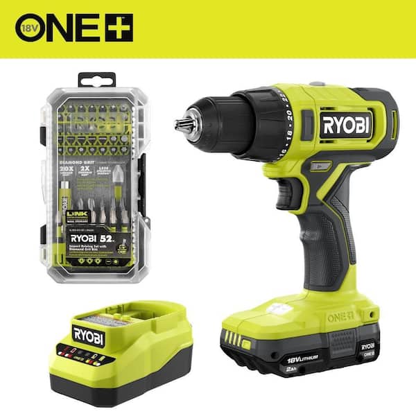 ONE+ 18V Cordless 1/2 in. Drill/Driver Kit with 1.5 Ah Battery, Charger, and Diamond Grit Driving Set (52-Piece)