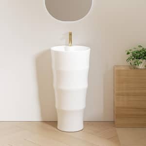 Brooklyn Vitreous China 33 in. Circular Free-Standing Pedestal Sink with Faucet Hole in Crisp White
