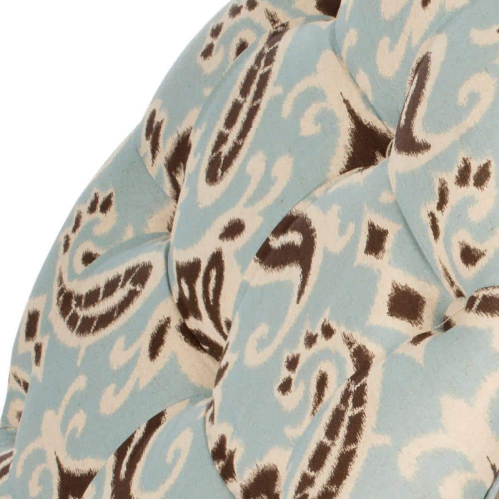 Tanisha Blue and Beige Round Tufted Storage Ottoman