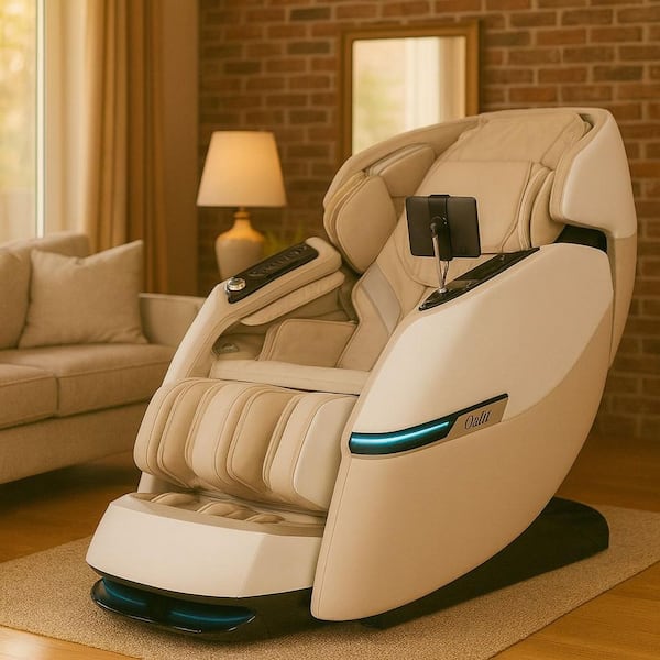 Vivo Duo Series Taupe Faux Leather Reclining 4D + 2D Massage Chair Zero Gravity Heated Lumbar and Feet, Extended SL Rail