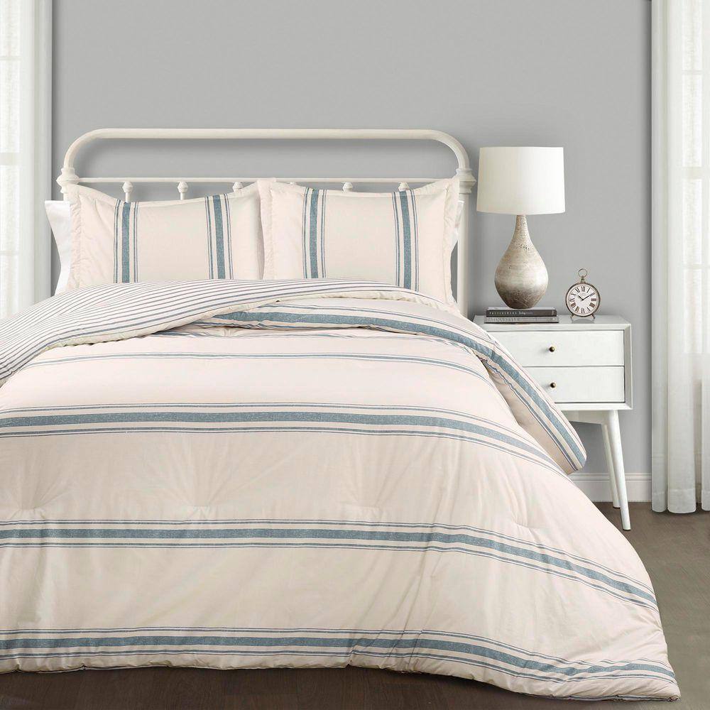 HOMEBOUTIQUE Farmhouse Stripe 3-Pieces Blue Rustic Cotton Blend Full ...