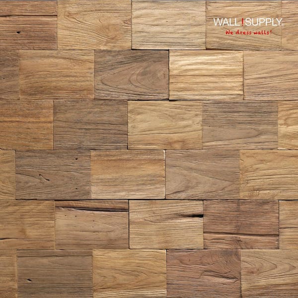 WALL!SUPPLY Ultra Wood Teak Big Square Panels 0.59 in. x 7.87 in. x 17. ...