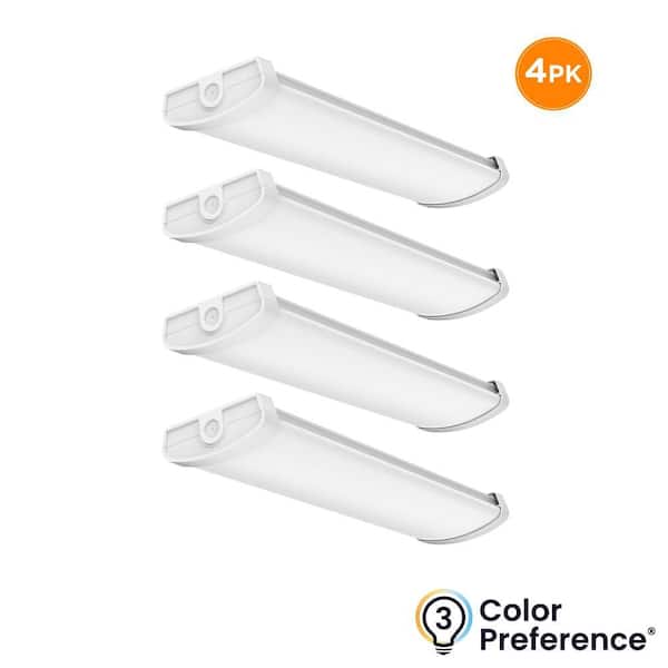 4-Pack 2 ft. 2800 Lumens, Integrated LED White Wraparound Light Fixture, Selectable 3000K 4000K 5000K, Dimmable, 120V