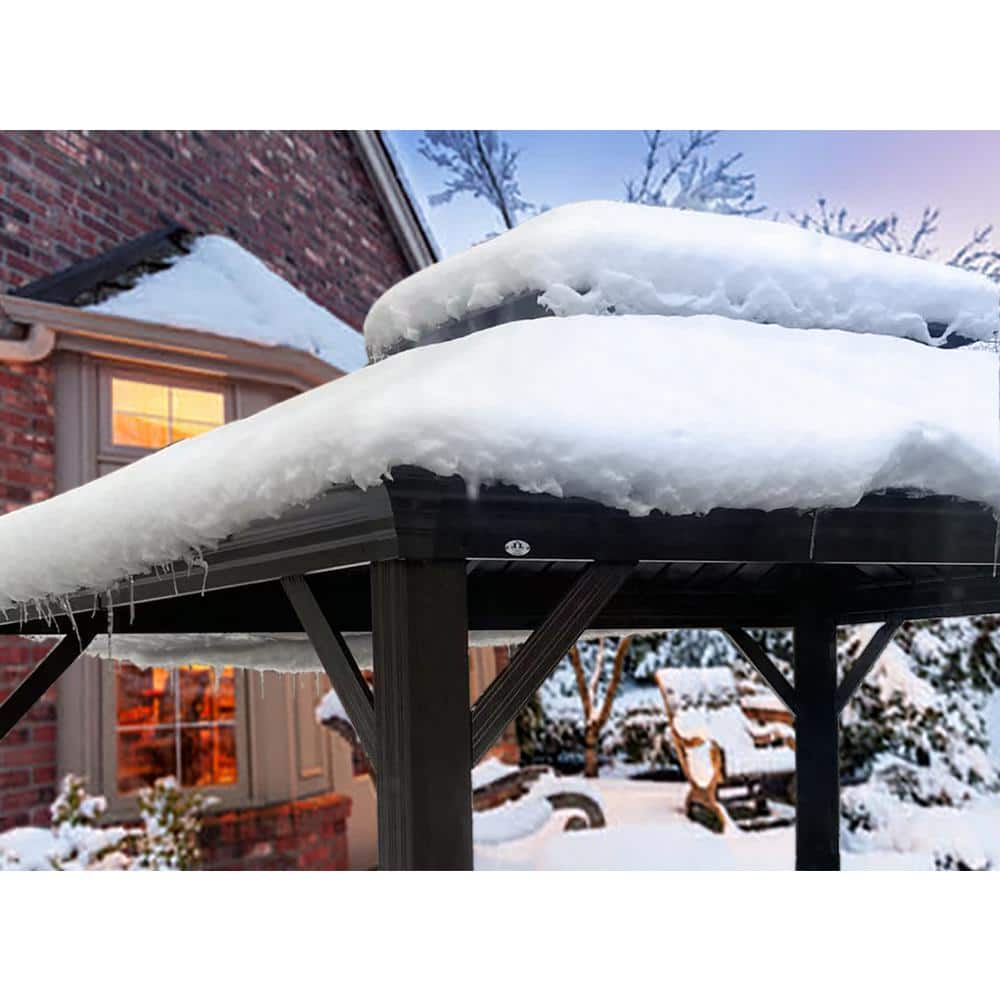 Alexander 10' x 12' Brown Aluminum Hardtop Gazebo with Curtains and Netting