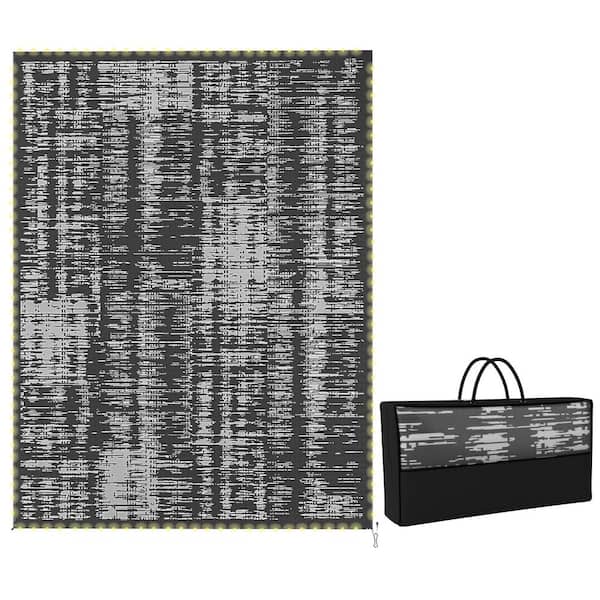 Dark Gray 12 ft. x 9 ft. Bohemian Reversible Pattern Polypropylene Rectangle Outdoor Area Rug