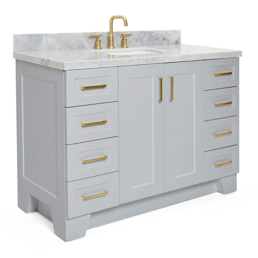 Gray Freestanding Single Sink Vanity with Marble Top