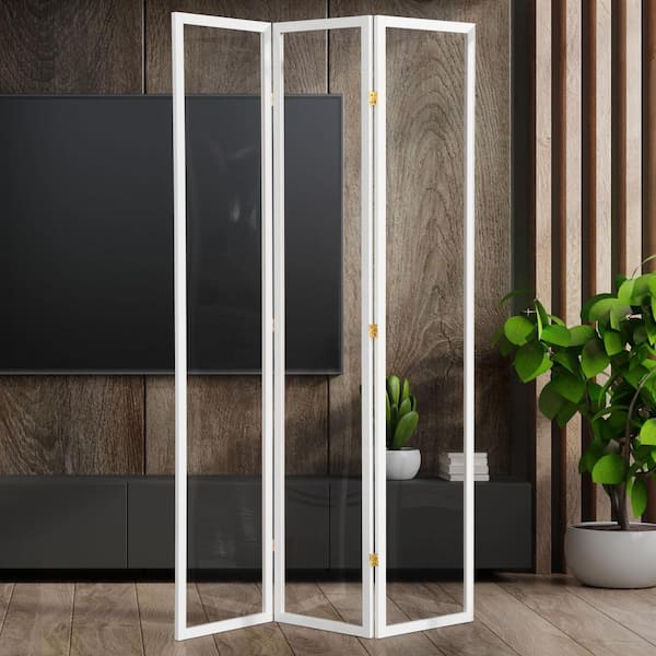 Oriental Furniture 7 ft. Tall Clear Plastic Partition White 3 Panel
