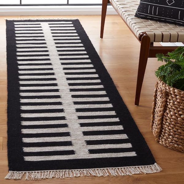 Striped Kilim 2 ft. x 8 ft. Beige/Black Striped Runner Rug