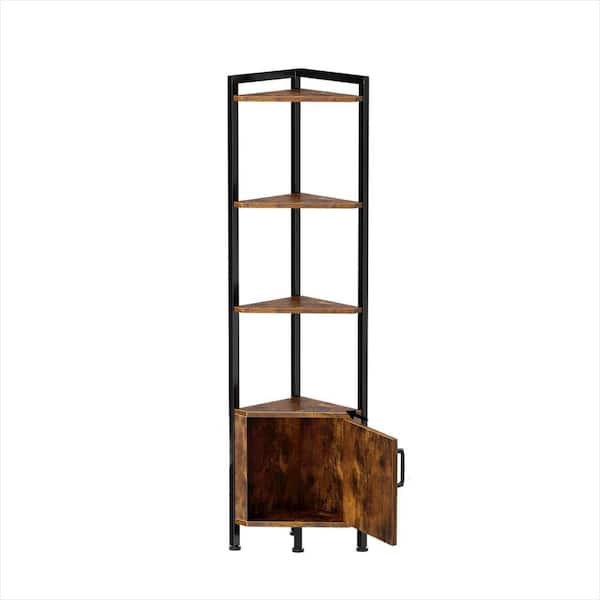 17.5 in. W x 12.4 in. D x 62.6 in. H 5-Tier Corner Cabinet in Brown with LED Light for Bedroom, Living Room, Kitchen