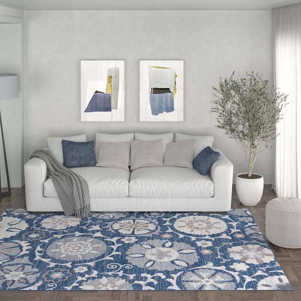 Madison Floral Navy 5 ft. x 7 ft. Indoor Area Rug