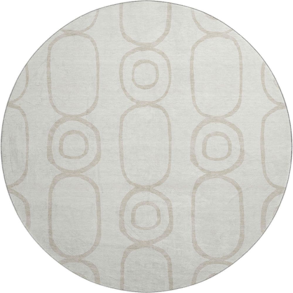 Mayfield Premium Machine Washable Abstract AMF2344 Ivory 8 ft. x 8 ft. Round Rug price history on PriceWatchPro