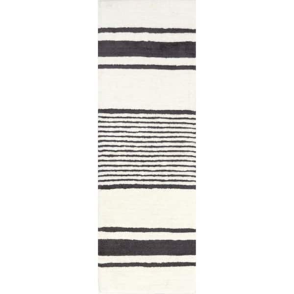 RUGS USA Striped Wool Machine Washable Ivory 3 ft. x 8 ft. Runner Rug