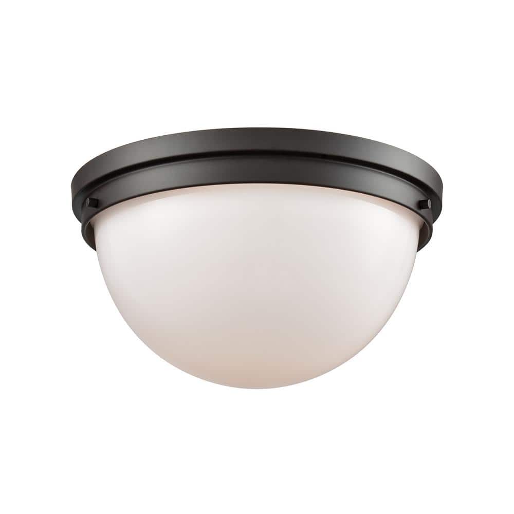 Beckett Opal White Glass Bowl Flush Mount in Oil Rubbed Bronze