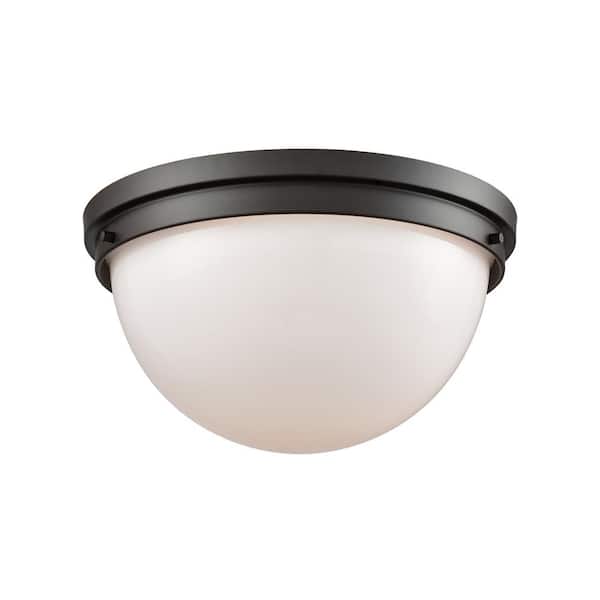 Beckett 2-Light Oil Rubbed Bronze With Opal White Glass Flushmount