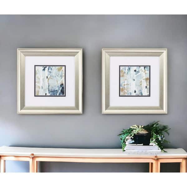 13 in. X 13 in. Blue Watercolor Wooden Brushed Silver Gallery Picture Frame (Set of 2)