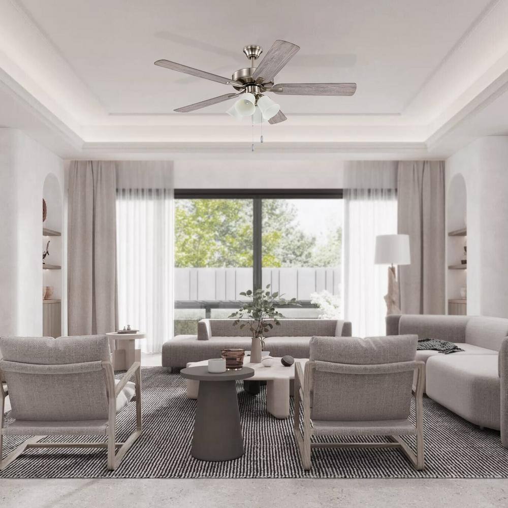52'' Brushed Nickel Ceiling Fan with Light Kit and Reversible Blades