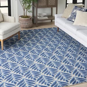 Aloha Blue 6 ft. x 9 ft. Botanical Contemporary Indoor/Outdoor Patio Rug