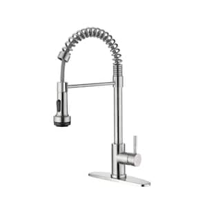 RN Single Handle Pull Down Sprayer Kitchen Faucet with Spring and 4 Modes in Brushed Nickel