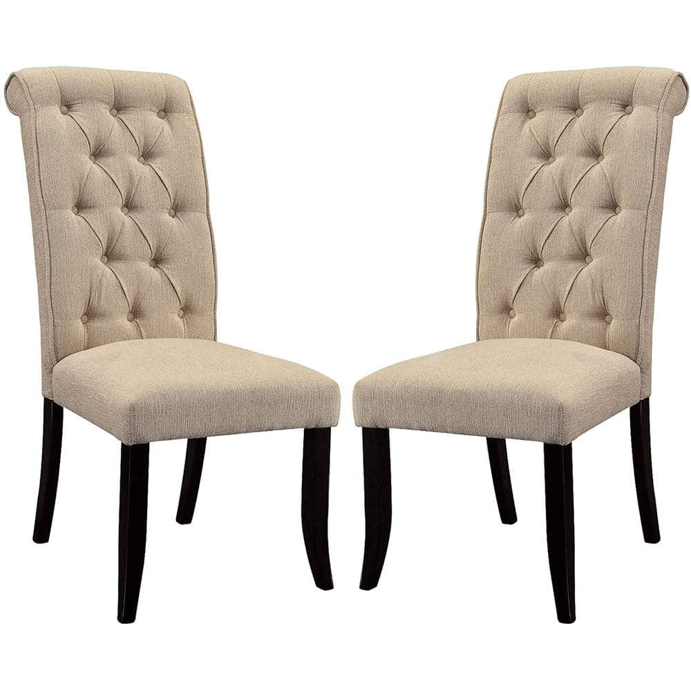Beige Solid Wood Contemporary Rustic Style Fabric Upholstered Tufted Chairs