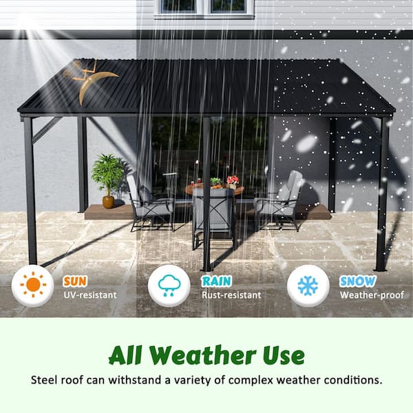 14 ft. x 10 ft. Patio Covers with Metal Roof Wall-Mount Gazebo Pergola