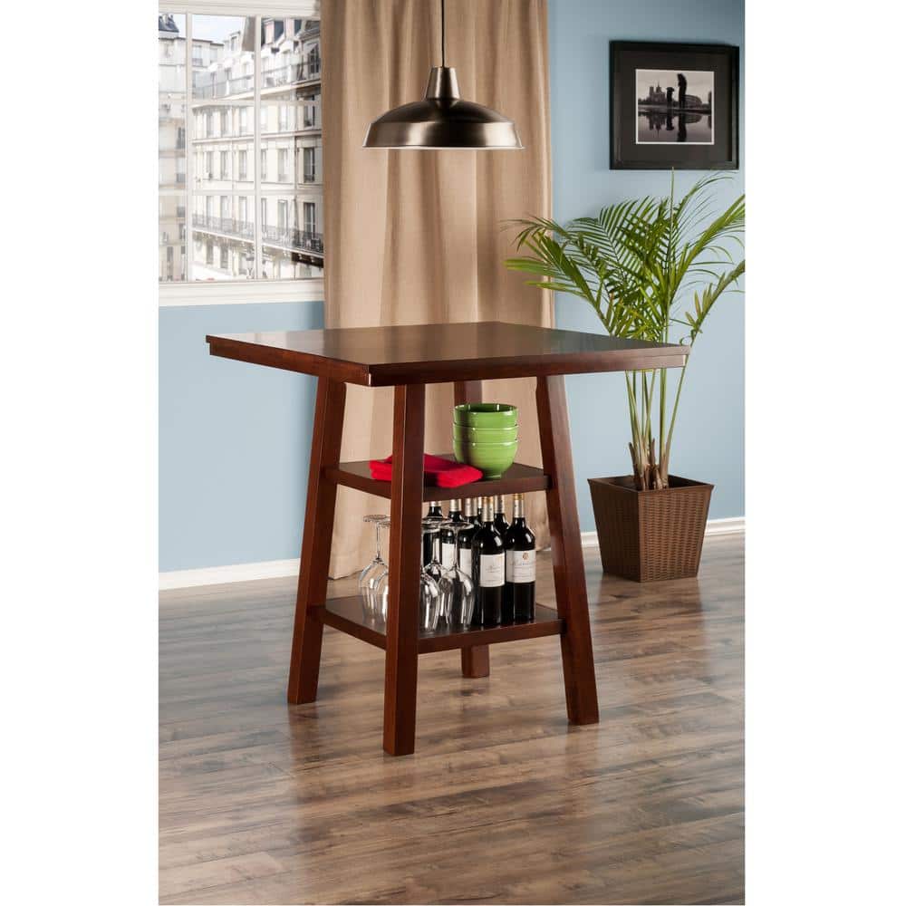 Winsome Orlando 33.86" Square High Walnut Dining Table with Storage