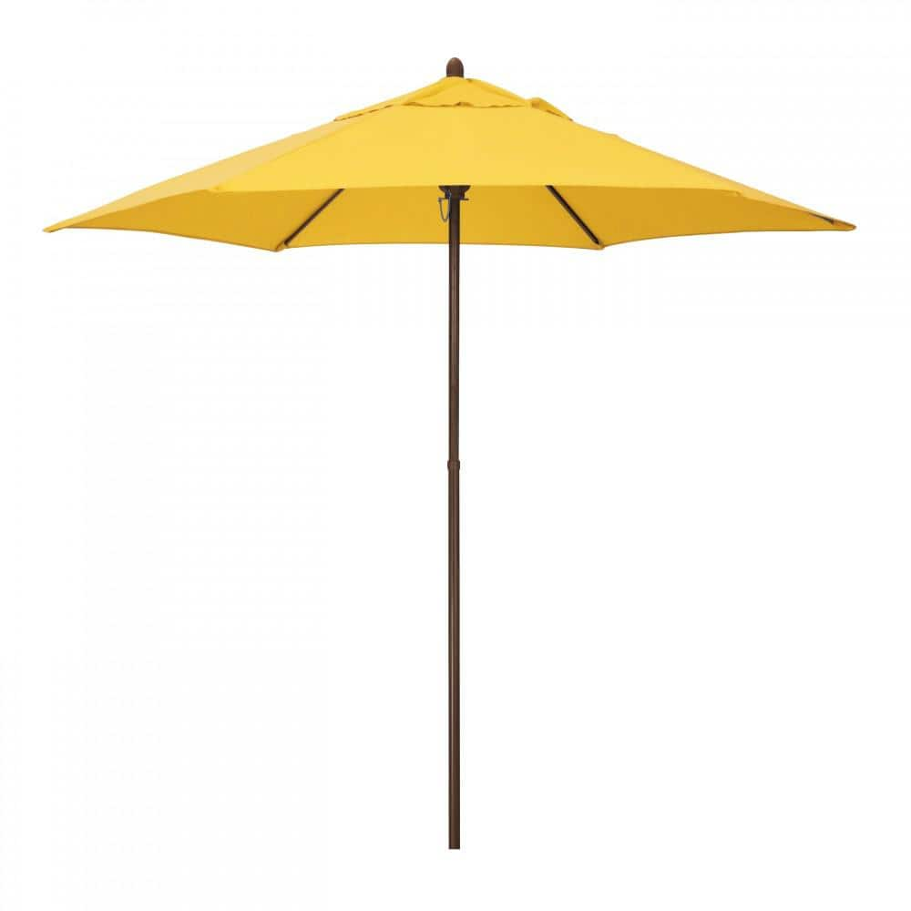 Astella 9 ft. Wood-Grain Steel Push Lift Market Patio Umbrella in ...