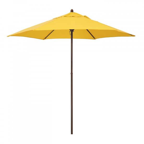 Astella 9 ft. Wood-Grain Steel Push Lift Market Patio Umbrella in Polyester Yellow Fabric
