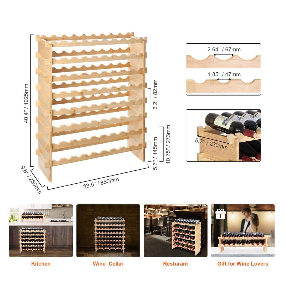 SVOPES 72-Bottle Stackable Wine Rack,8-Tier Solid Bamboo Storage, Freestanding Display Shelf for Kitchen, Bar,Cellar (Natural) LSJJZZCPKD872TTK7V0-1021
