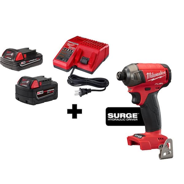 M18 FUEL SURGE 18V Lithium-Ion Brushless Cordless 1/4 in. Hex Impact Driver w/ (1) 5.0 Ah & 2.0 Ah Battery/Charger