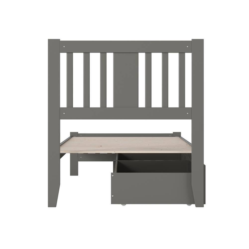 Tahoe Classic Twin Extra Long Bed with Storage Drawers in Grey