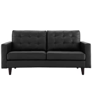 Empress 72.5 in. Black Leather 2-Seater Loveseat with Removable Cushions