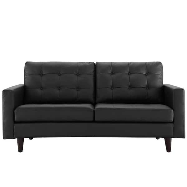 MODWAY Empress 73 in. Black Leather 2-Seat Loveseat with Removable Cushions